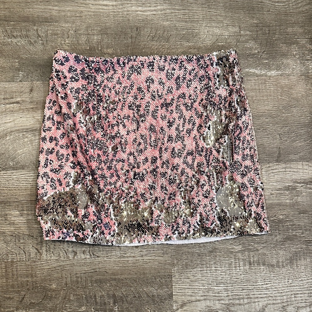 Free People Sequin Leopard Print Mini‎ Skirt Size 8
